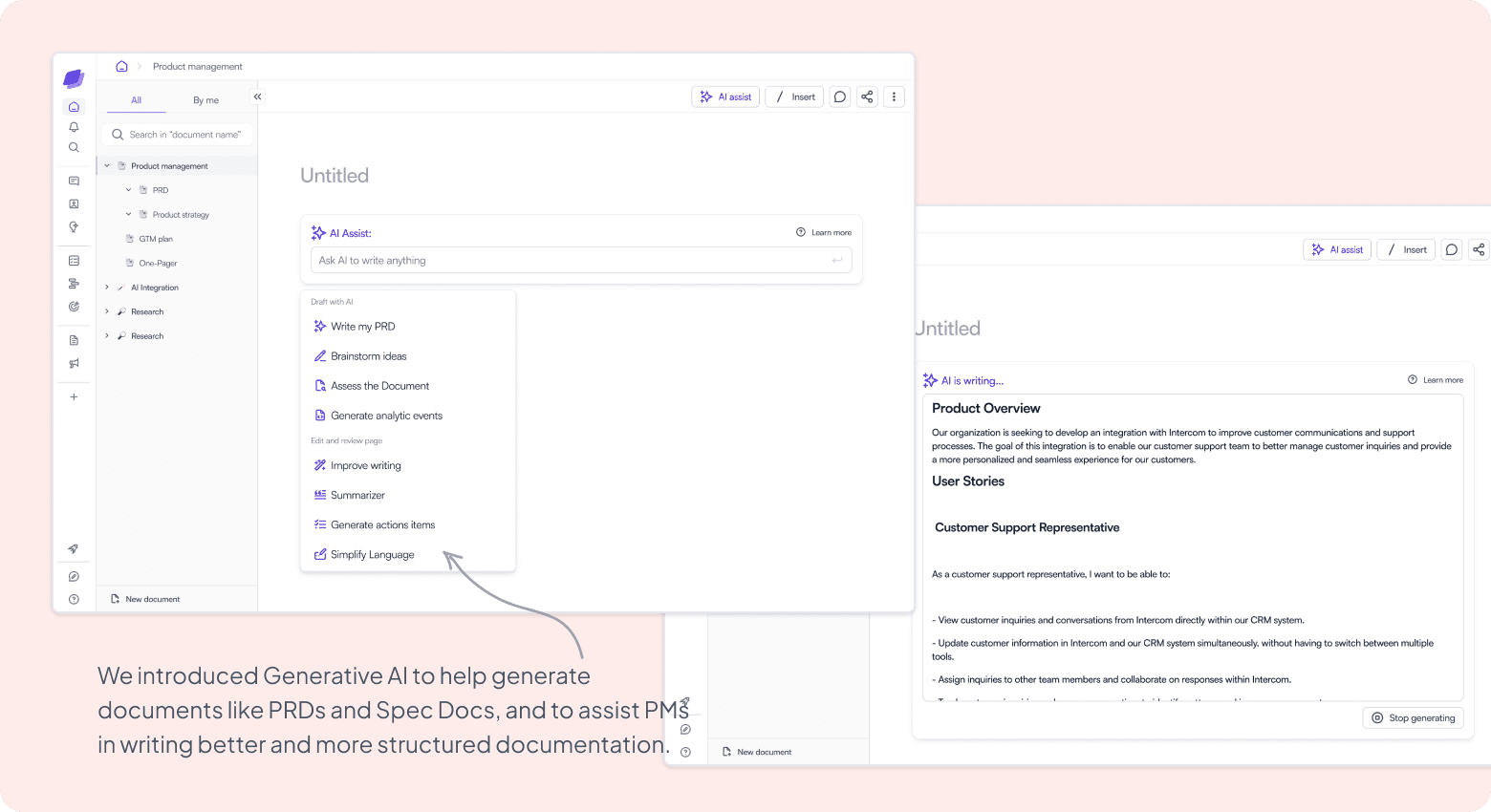AI assist workflow for generating product documents and opportunities