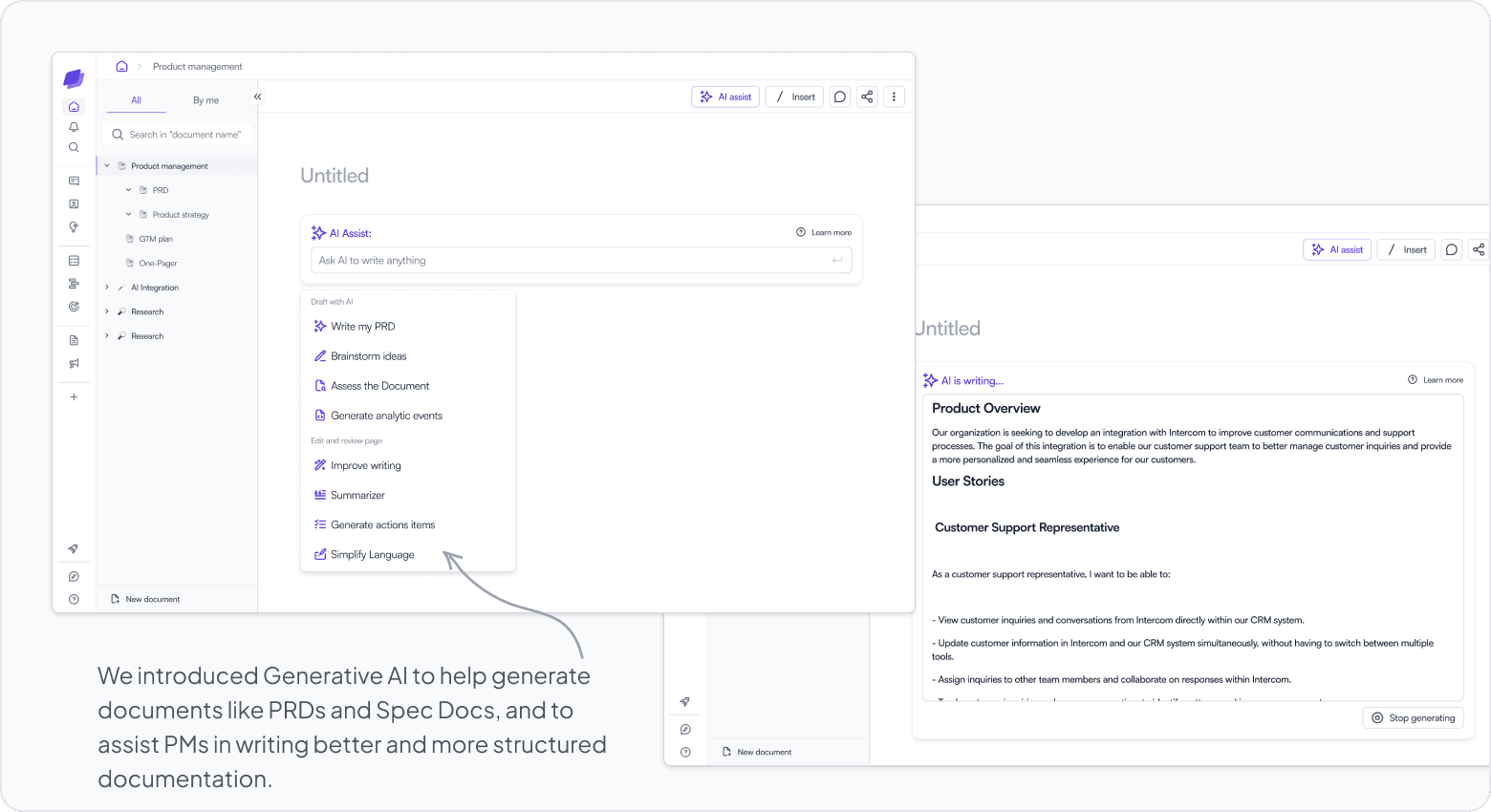 AI assist workflow for generating product documents and opportunities