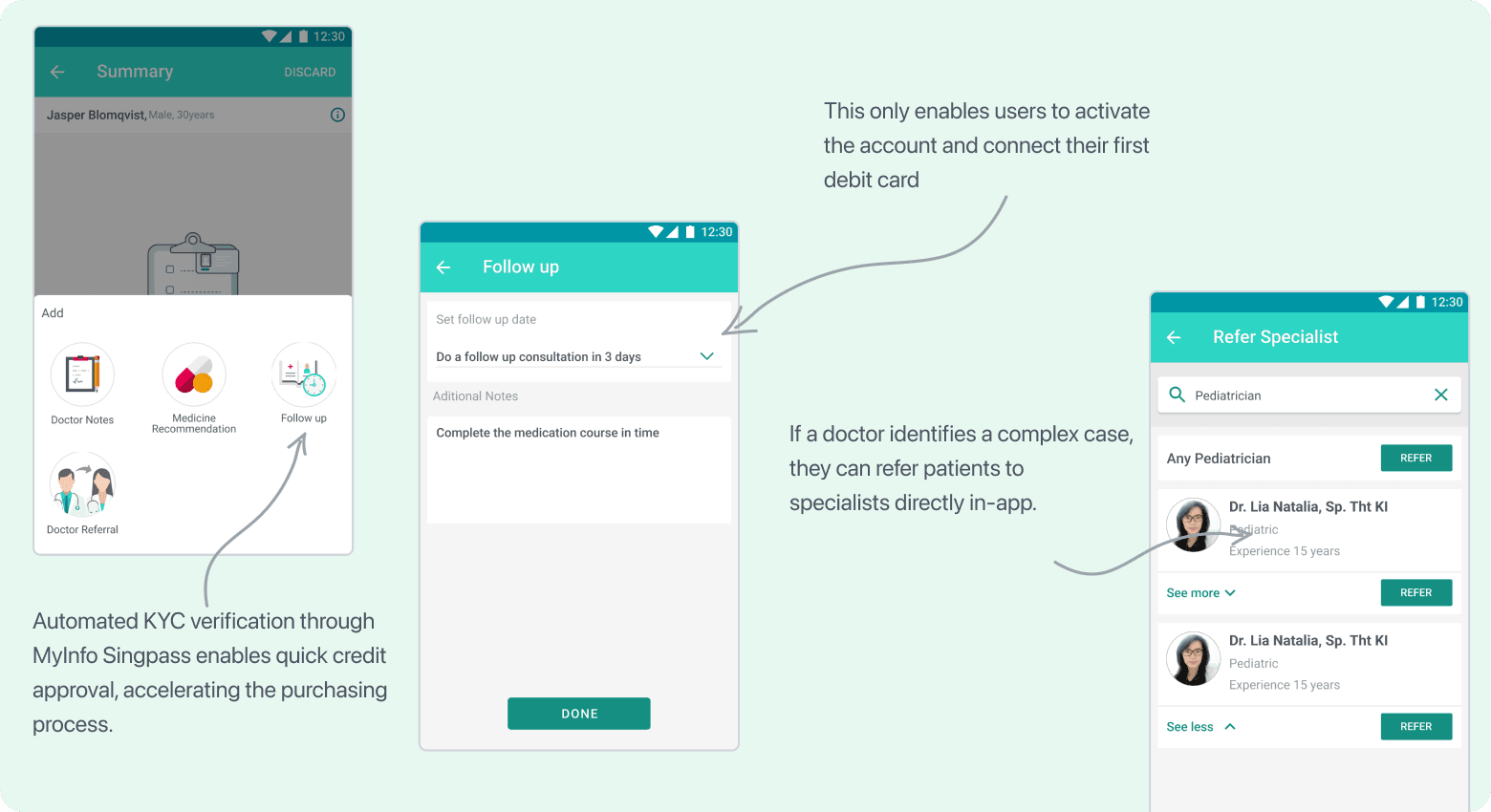 Doctor follow-up and specialist referral screens