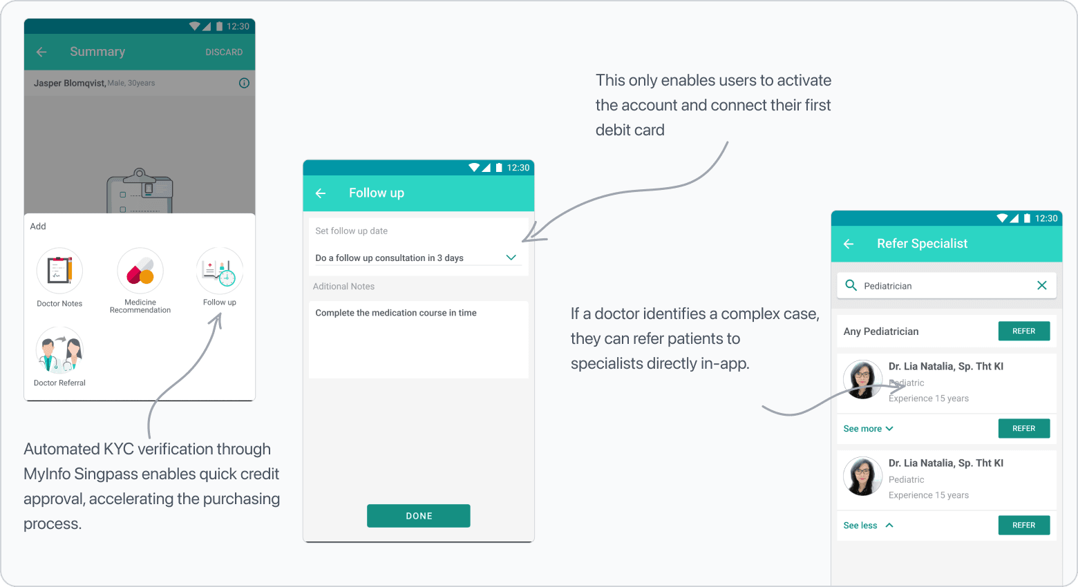 Doctor follow-up and specialist referral screens