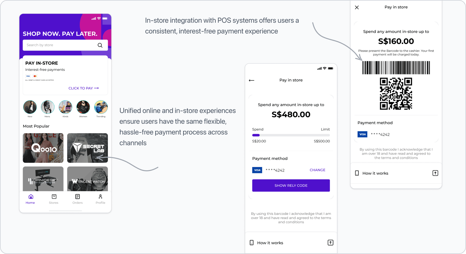 Unified online and offline payment experience screens