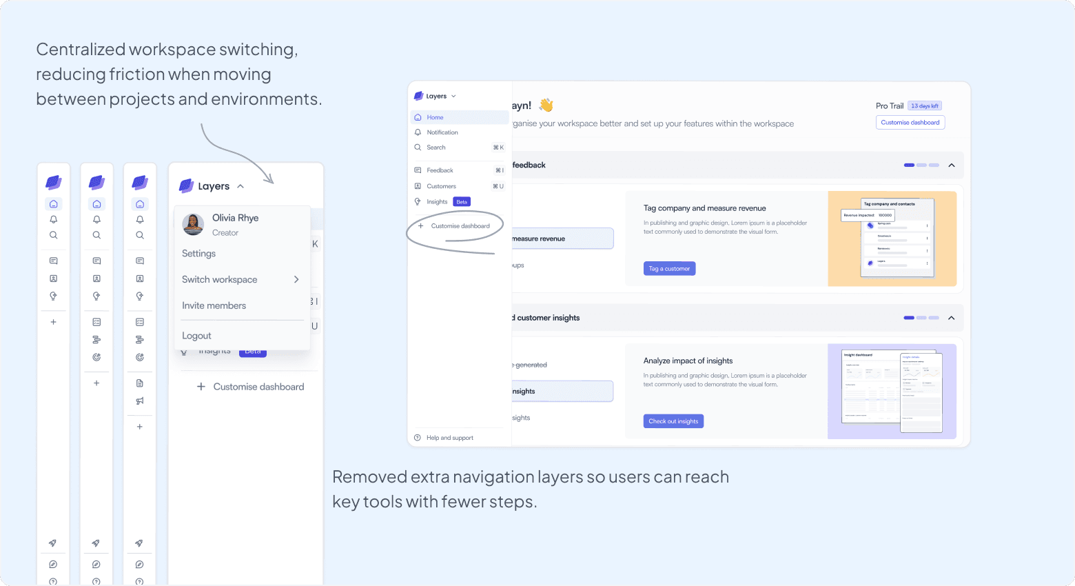 Redesigned Zeda navigation with modular access