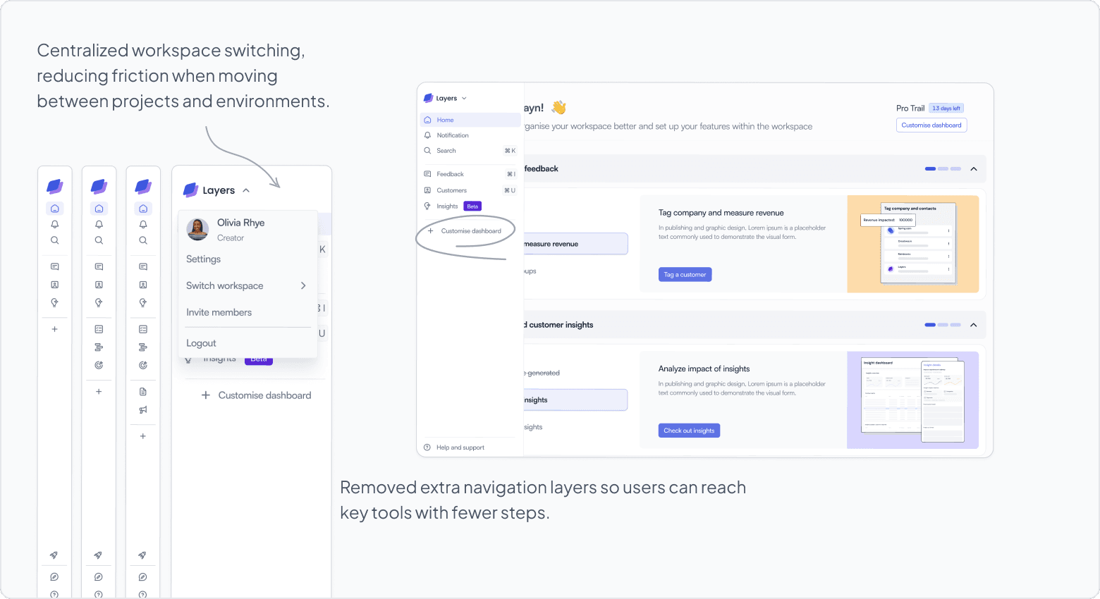 Redesigned Zeda navigation with modular access