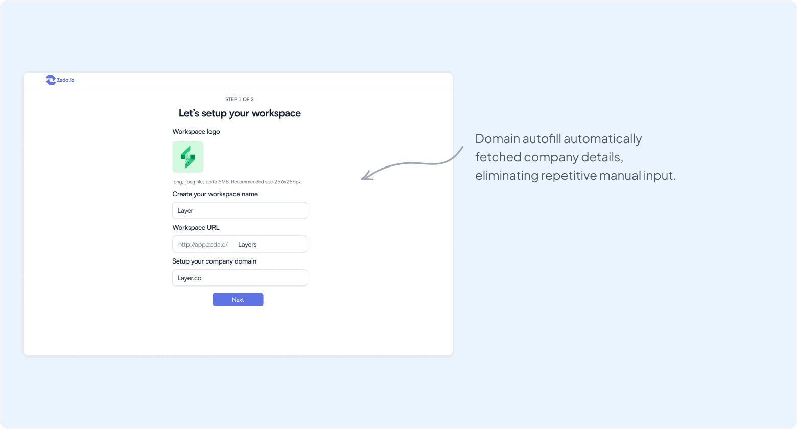 Redesigned Zeda domain autofill setup screen