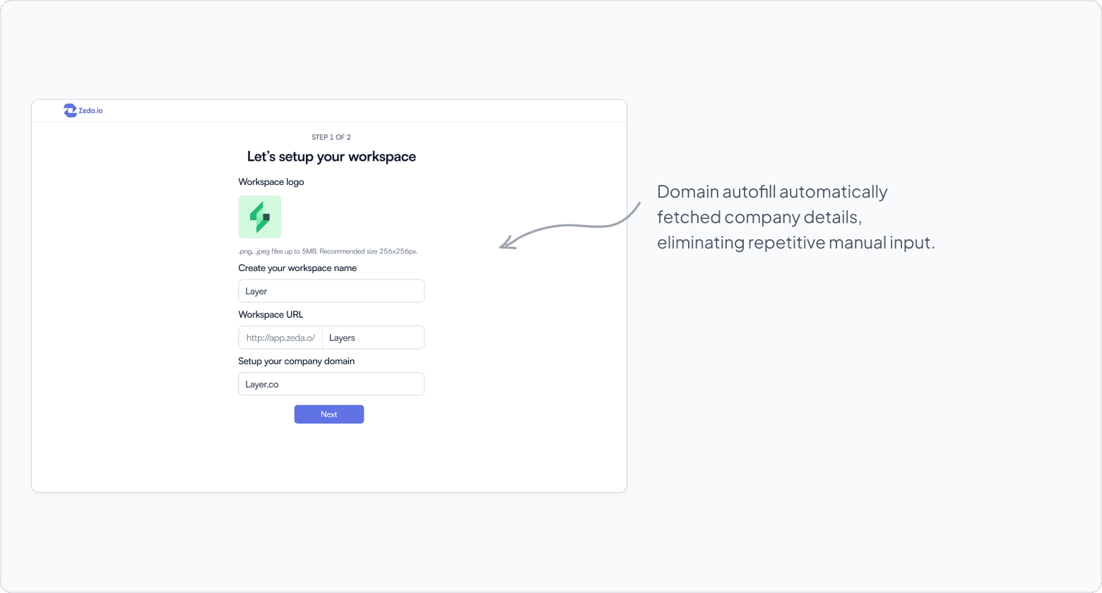 Redesigned Zeda domain autofill setup screen