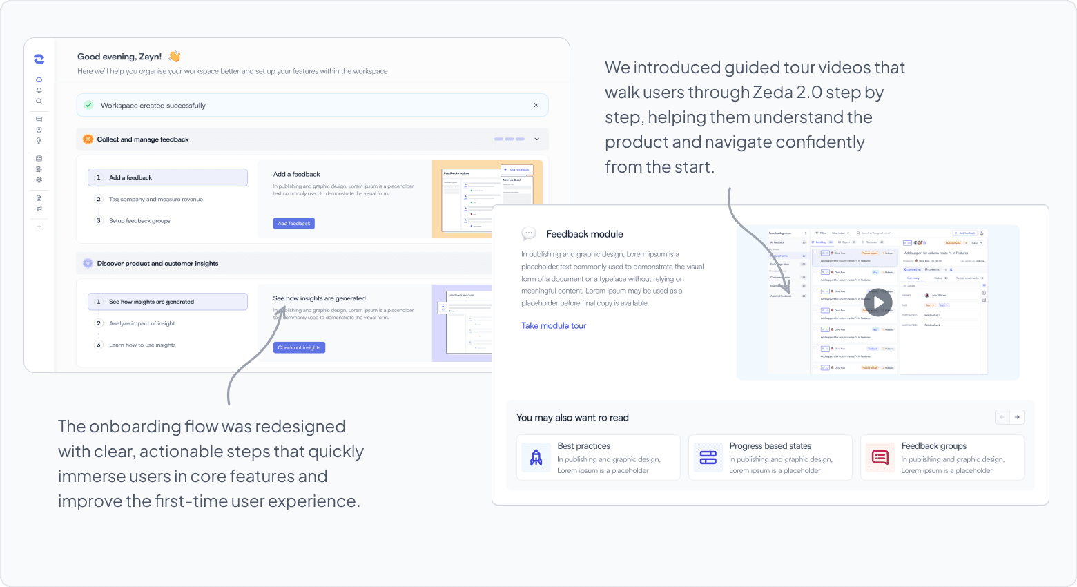 Personalized Zeda nudges that guide users through setup