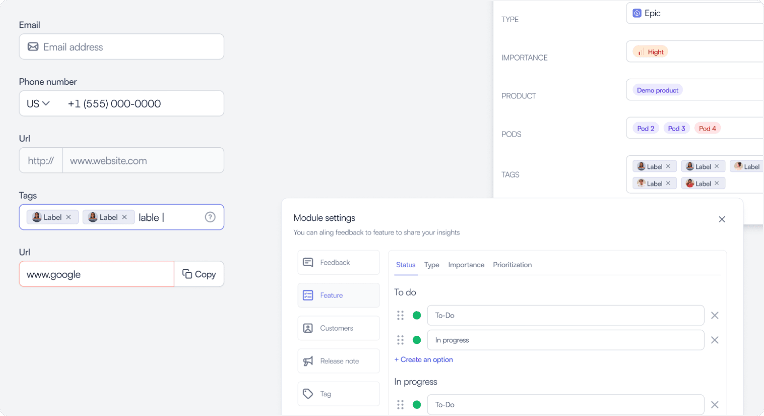 Input field component examples and states
