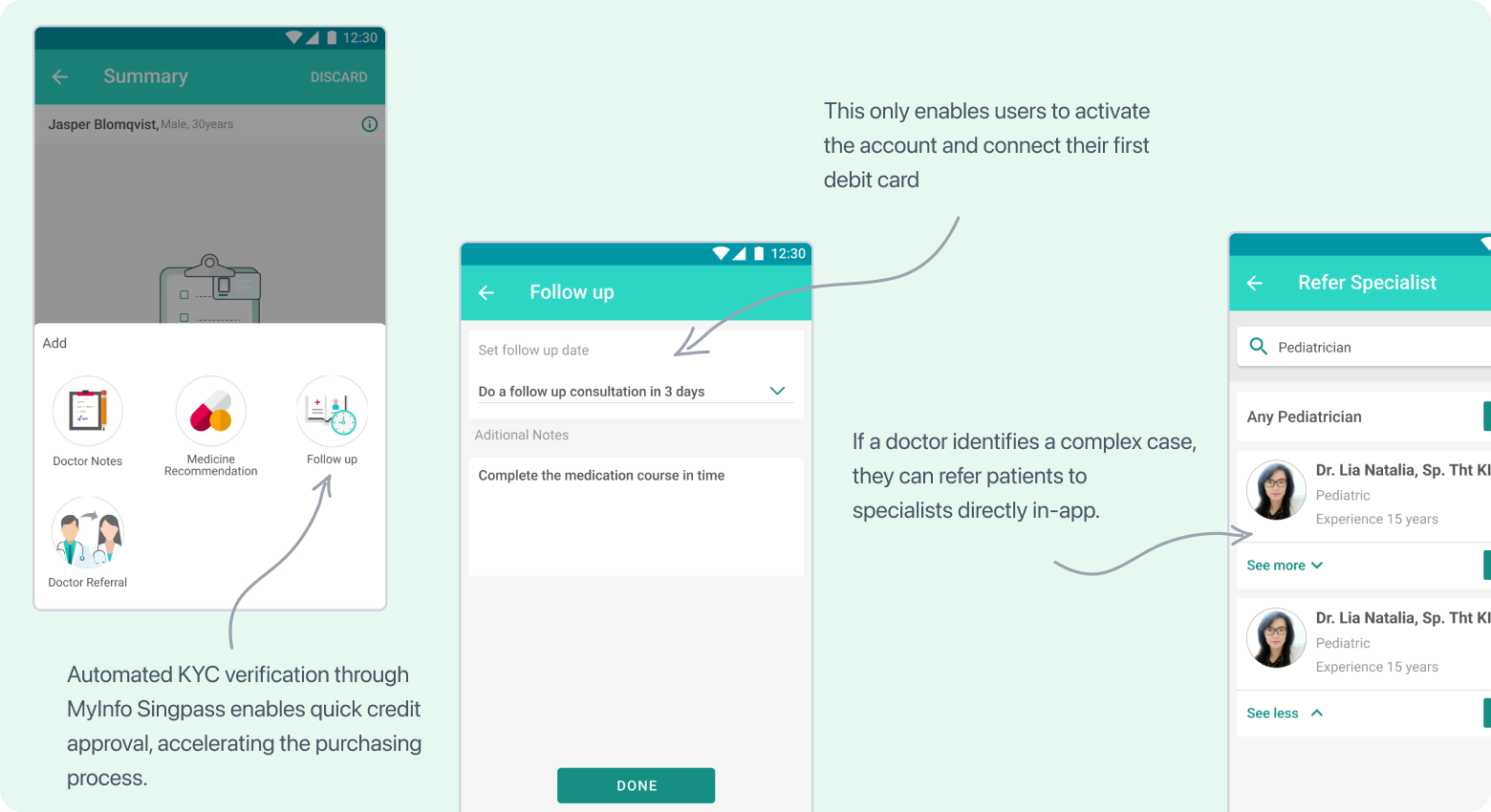 Doctor follow-up and specialist referral screens