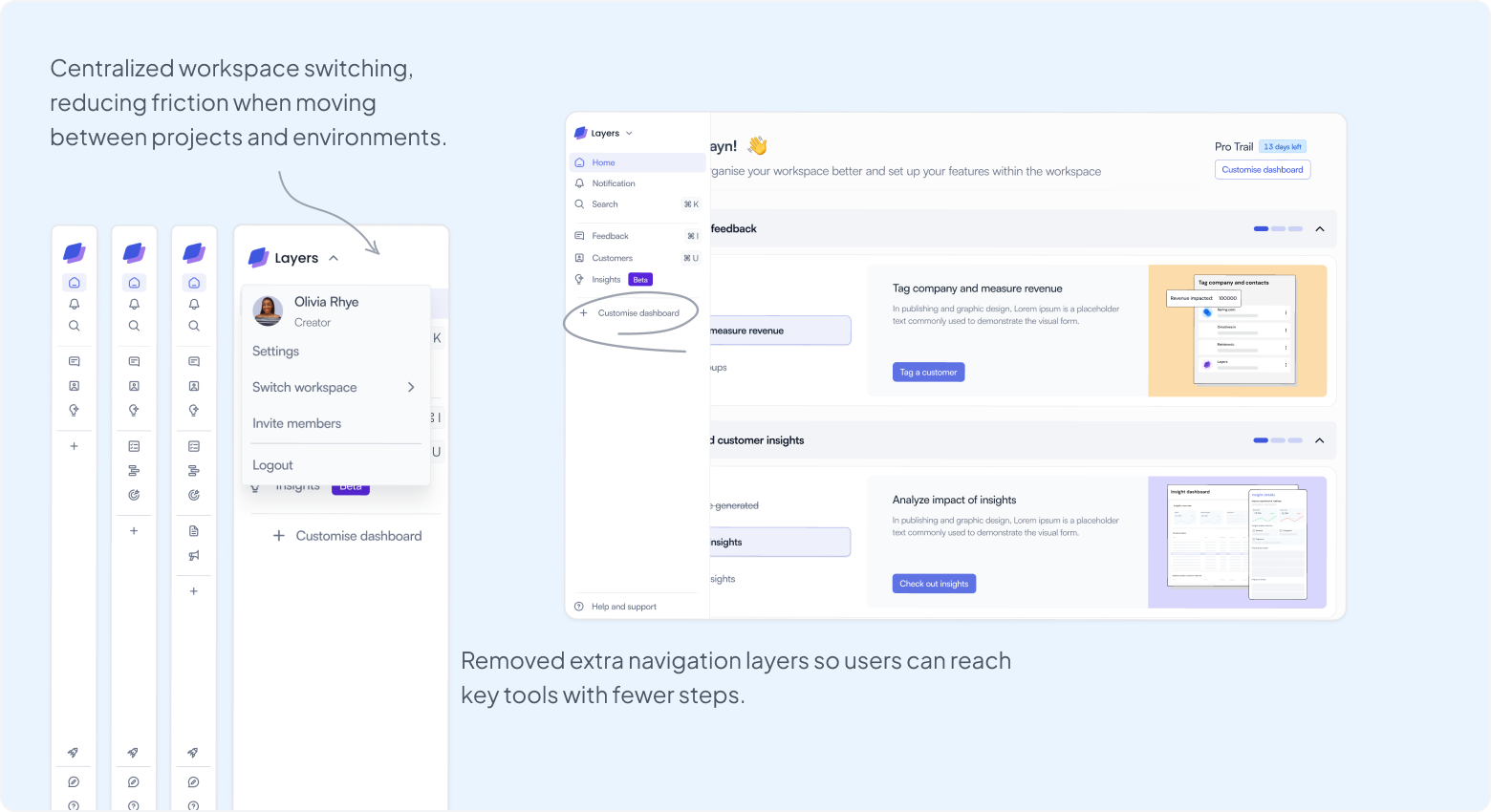 Redesigned Zeda navigation with modular access